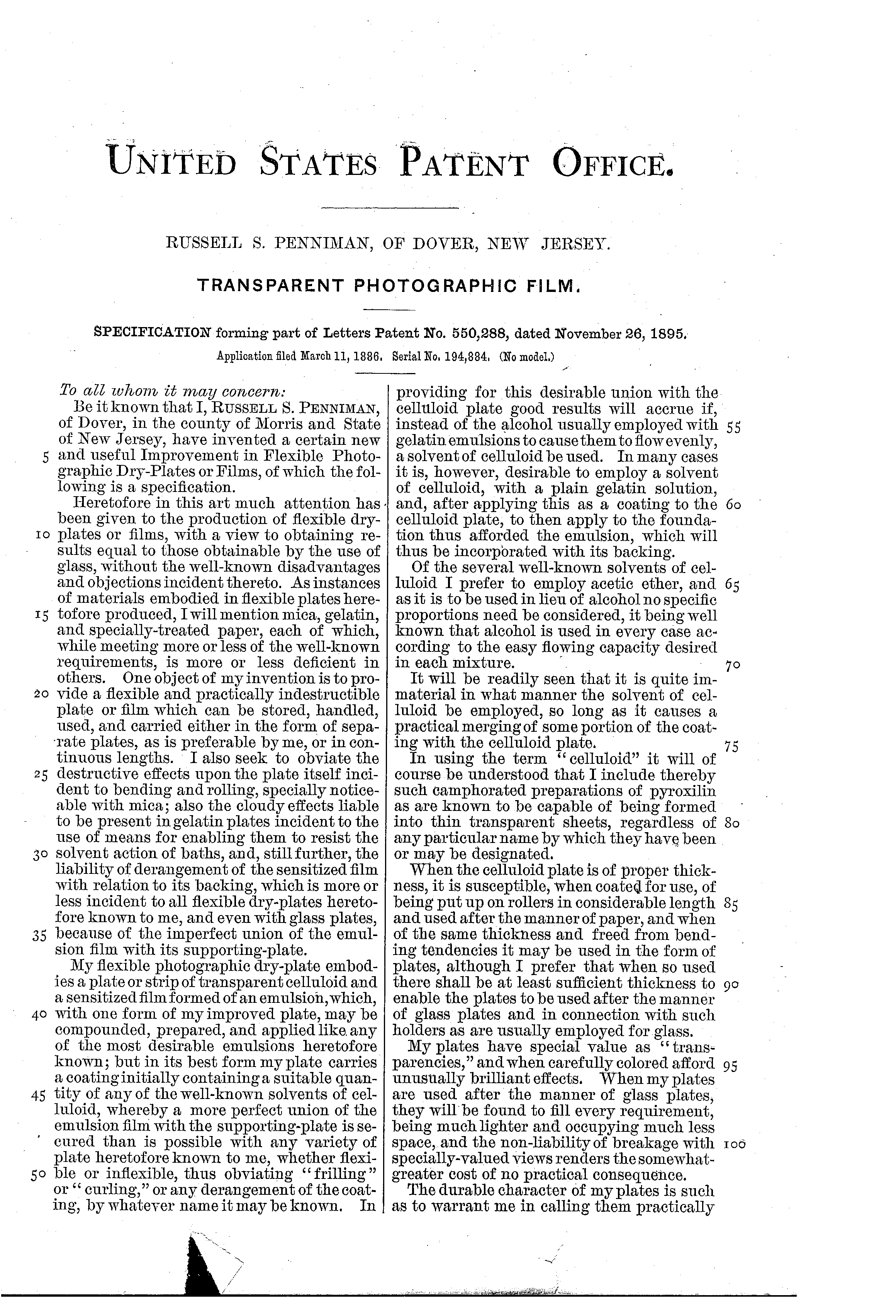 Today’s Patent- Transparent photographic film