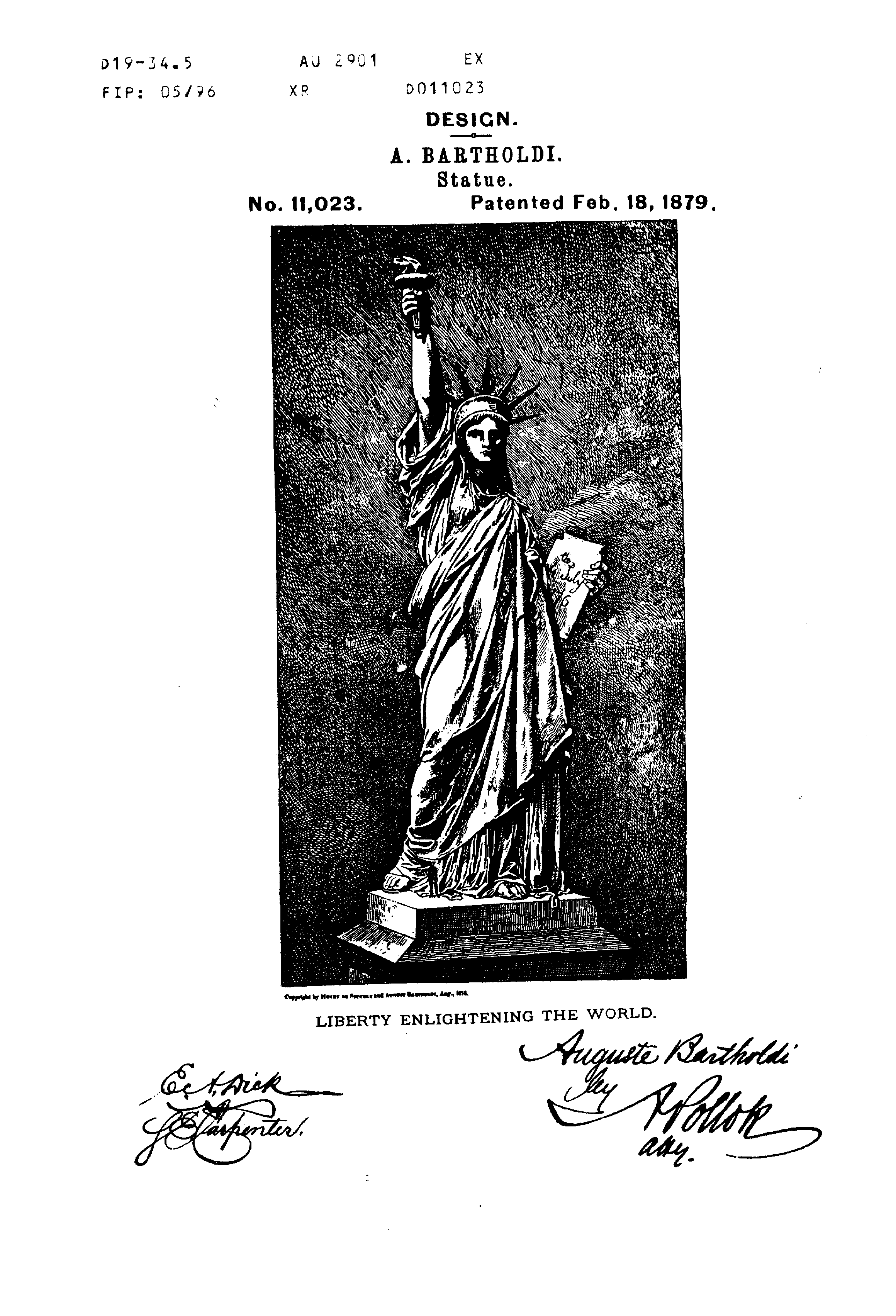 Today’s Patent-DESIGN PATENT ON STATUE OF LIBERTY
